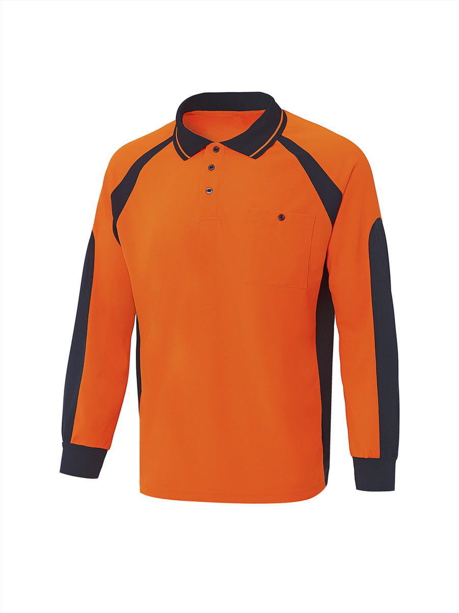 Men’s High-Contrast Work Polo | Moisture-Wicking Two-Tone Long Sleeve