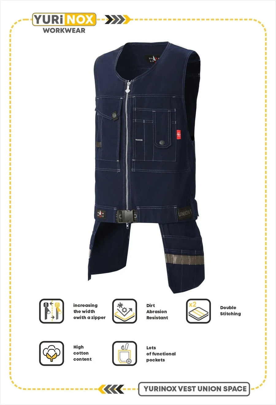 YURINOX UnionSpace Men's Water-Repellent Utility Work Vest