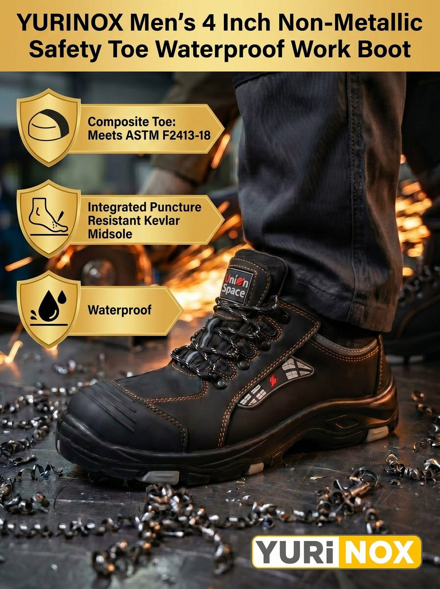 YURINOX UnionSpace Men's 4" Waterproof Composite Toe Work Shoes