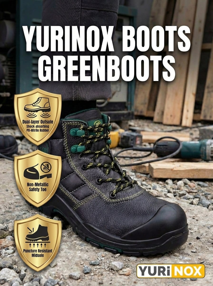 YURINOX GreenBoots Men's 6" Slip-Resistant Composite Toe Work Boots