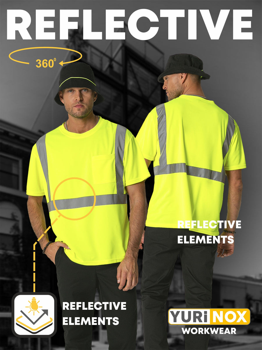 YURINOX Men's Enhanced Visibility Reflective-Strip T-Shirt