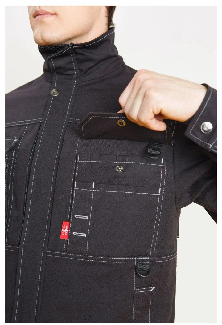 A flap-covered chest pocket gives quick access with secure closure.