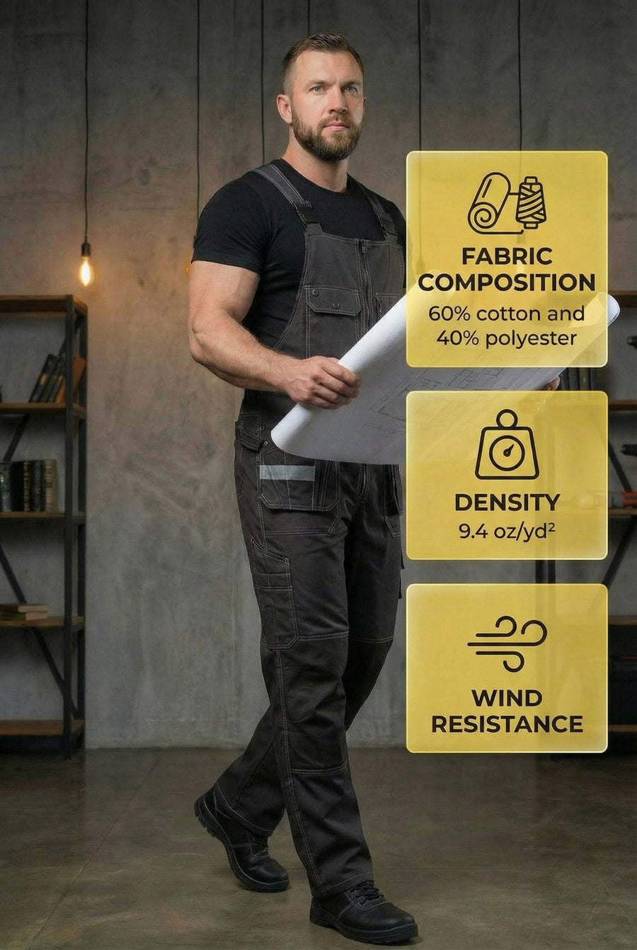 YURINOX UnionSpace Men's Midweight Utility Work Bib Overalls