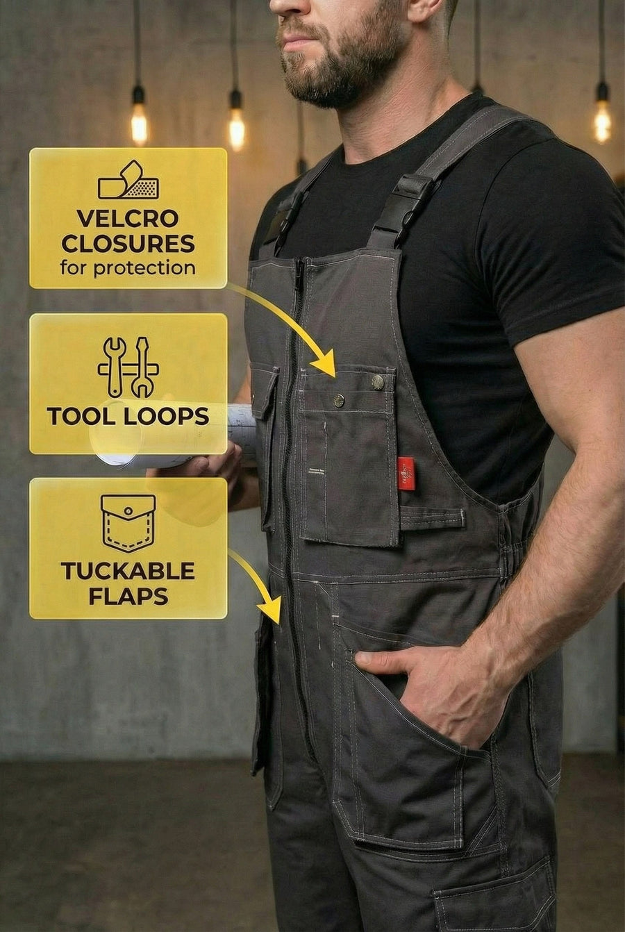 YURINOX UnionSpace Men's Midweight Utility Work Bib Overalls