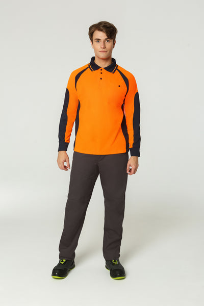 Polo de trabajo de alto contraste para hombre | Manga larga bicolor que absorbe la humedad
