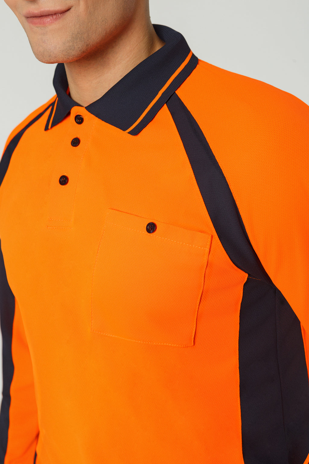 Polo de trabajo de alto contraste para hombre | Manga larga bicolor que absorbe la humedad