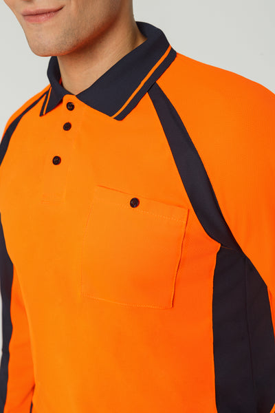 Polo de trabajo de alto contraste para hombre | Manga larga bicolor que absorbe la humedad