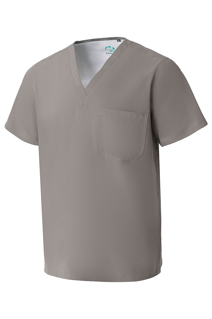 V-shaped neck. Short sleeves.