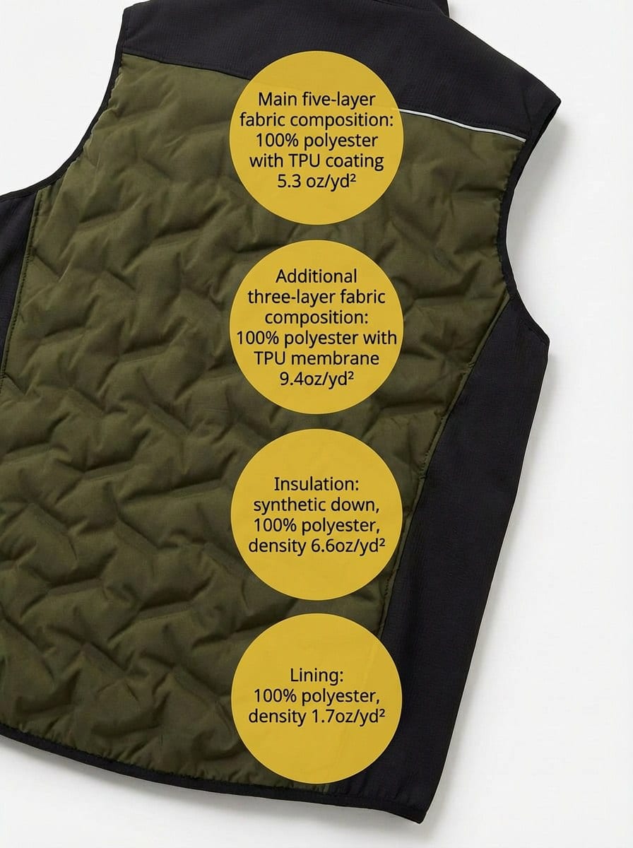 YURINOX Fusion Men's Water-Resistant Hybrid Softshell Work Vest