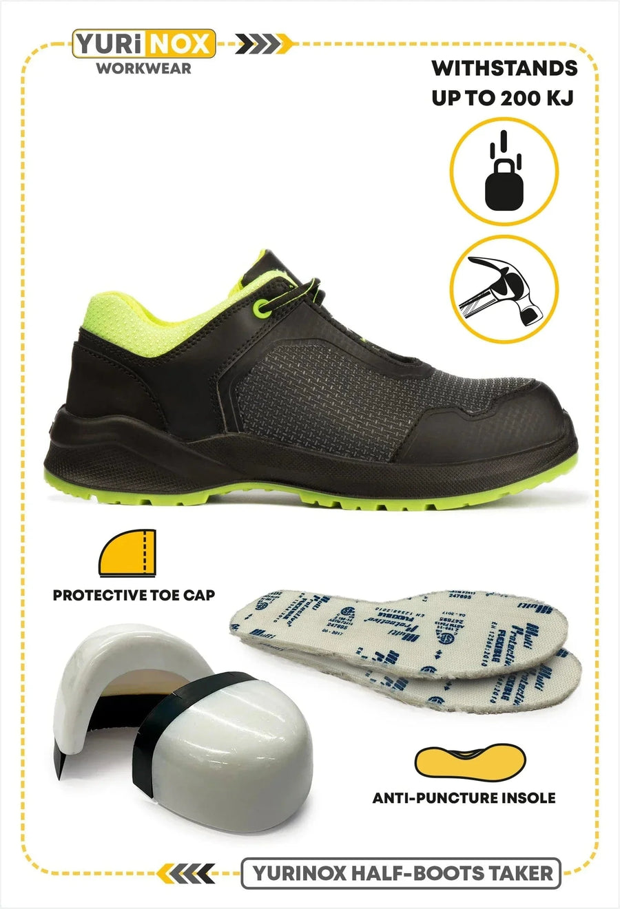 YURINOX Taker — Zapatos de trabajo ligeros de 4 pulgadas con puntera de material compuesto para hombre