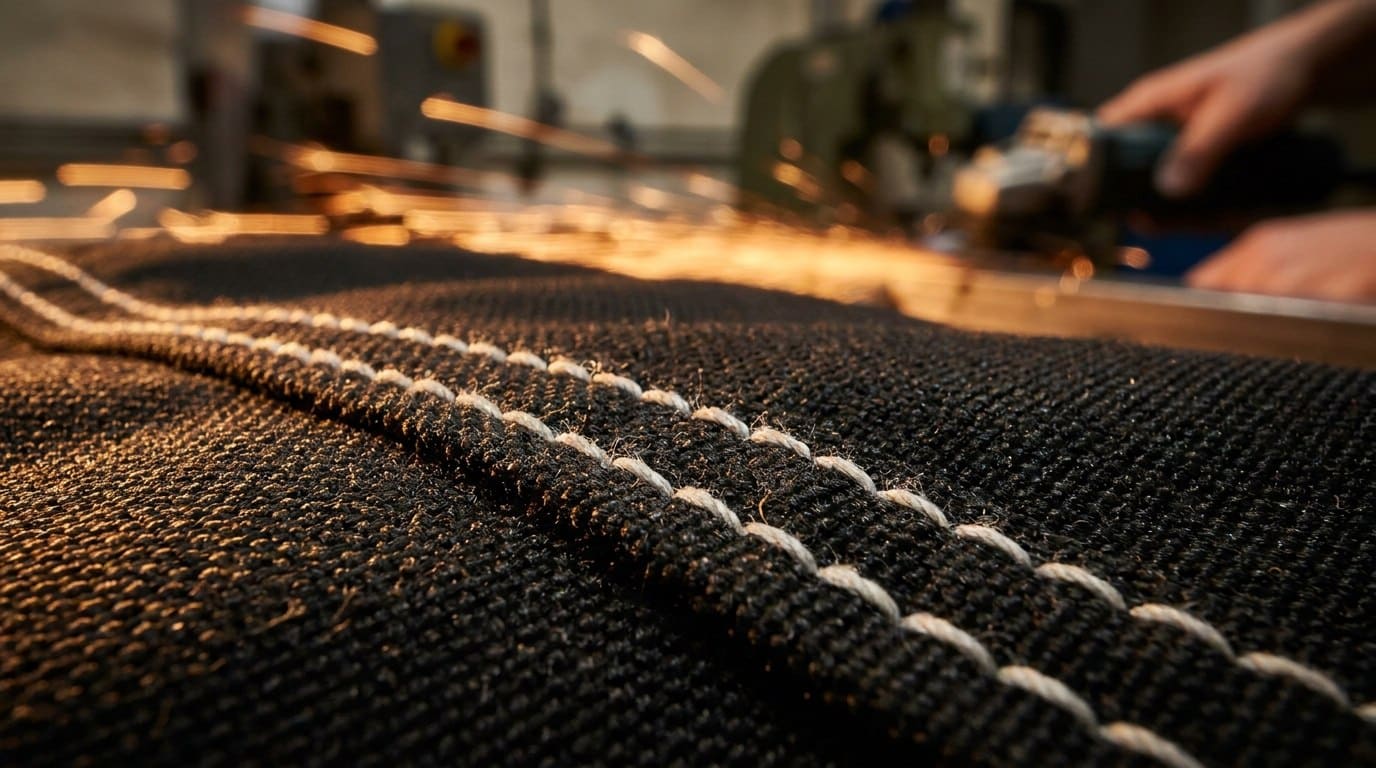 Cordura fabric with reinforced stitching and grinder sparks