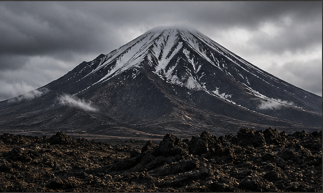 Mount Veniaminof and volcanic terrain